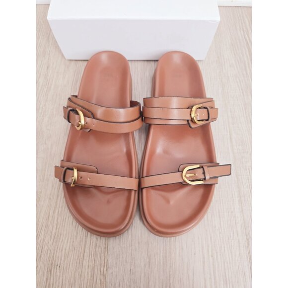 Zara Buckle Slip On Slide Sandals Brown Boho Faux Leather Shoes Womens 41 10 - Picture 8 of 13